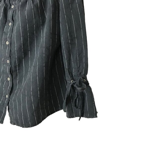 LUCKY Brand Navy Blue With White Stripes  Linen Cotton Mix Top Size M - Picture 4 of 8